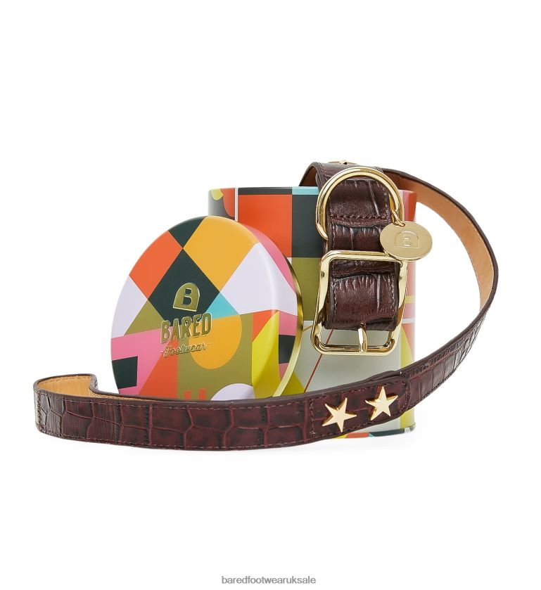 Burgundy Croc Leather Unisex Bared Footwear N06D2V324 Dog Collar & Lead