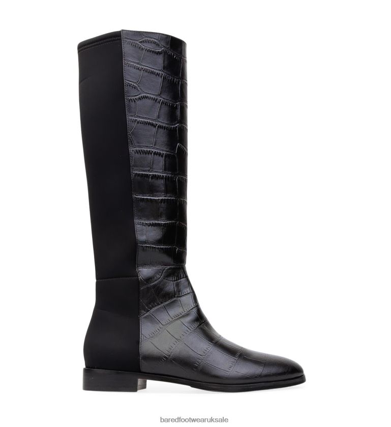 Black Croc Leather & Neoprene Flat Boots Women Bared Footwear N06D2V294 Moa 2