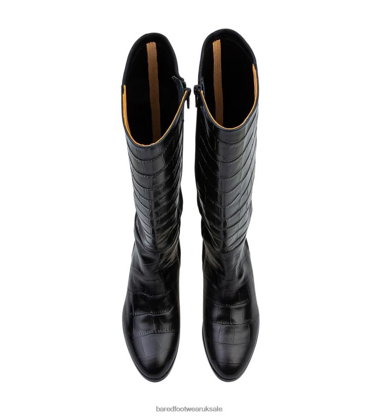 Black Croc Leather & Neoprene Flat Boots Women Bared Footwear N06D2V294 Moa 2
