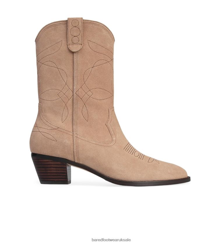 Mocha Suede Flat Boots Women Bared Footwear N06D2V207 Tinkerbird