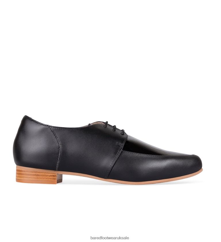 Black Leather & Black Patent Flat Lace Ups Women Bared Footwear N06D2V83 Penguin 2