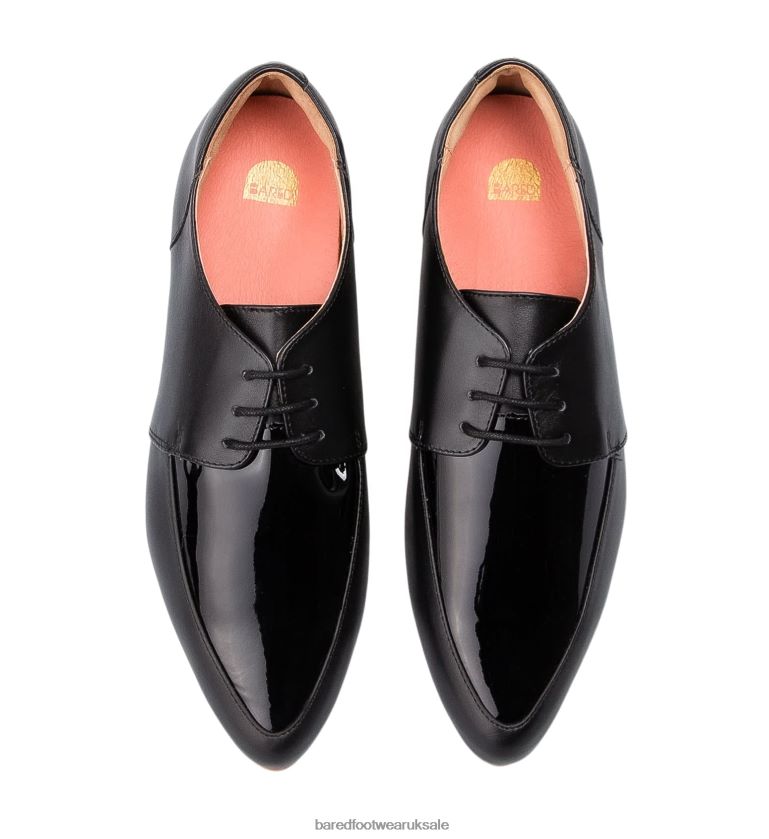 Black Leather & Black Patent Flat Lace Ups Women Bared Footwear N06D2V83 Penguin 2