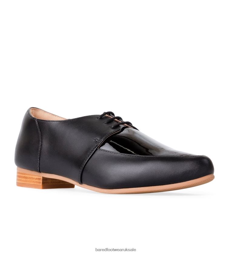 Black Leather & Black Patent Flat Lace Ups Women Bared Footwear N06D2V83 Penguin 2