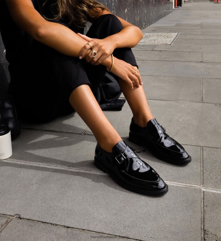 Black Patent Leather Flat Monks Women Bared Footwear N06D2V84 Coronet