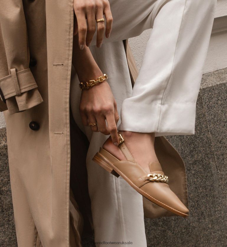 Latte with Chain Leather Ballet Flats Women Bared Footwear N06D2V73 Baza