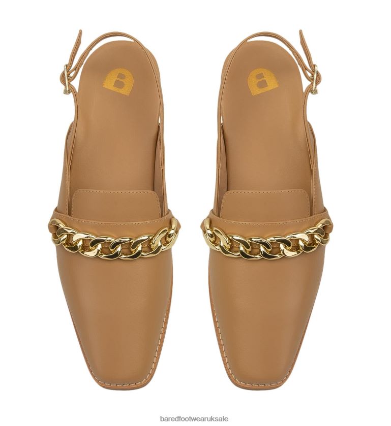 Latte with Chain Leather Ballet Flats Women Bared Footwear N06D2V73 Baza