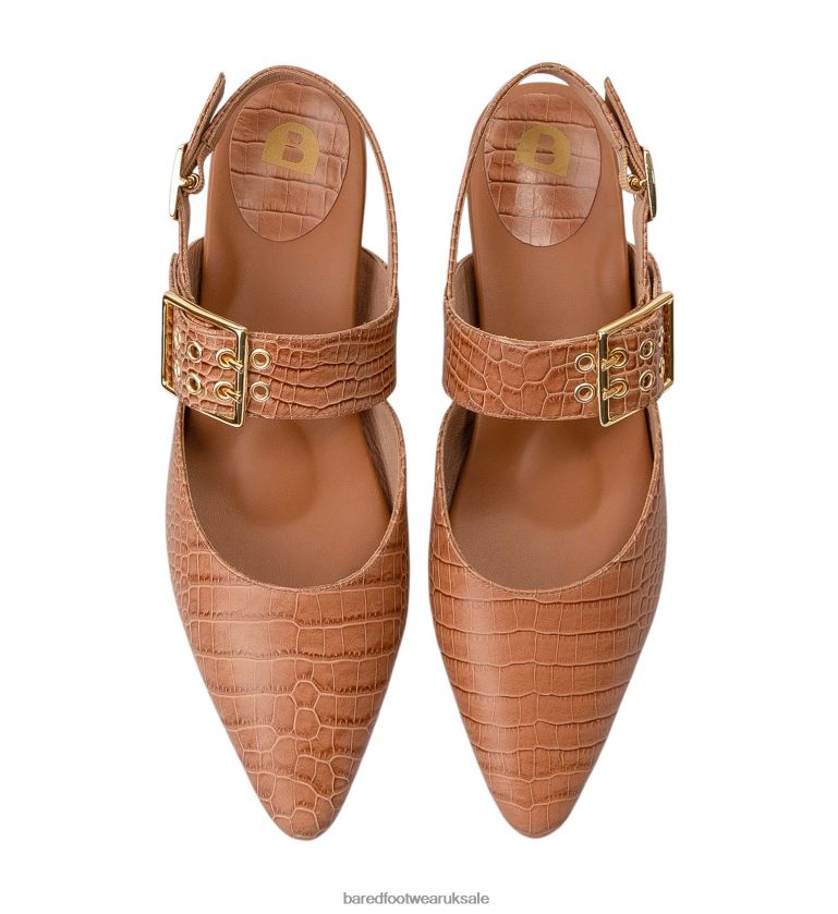 Tan Croc Emboss Leather Ballet Flats Women Bared Footwear N06D2V259 Ruby