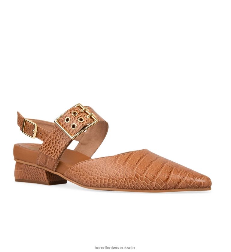 Tan Croc Emboss Leather Ballet Flats Women Bared Footwear N06D2V259 Ruby