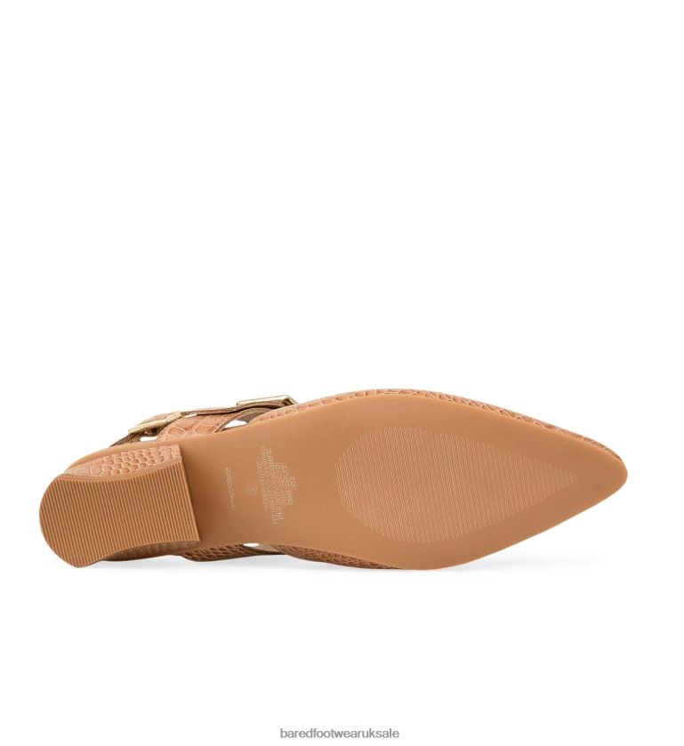 Tan Croc Emboss Leather Ballet Flats Women Bared Footwear N06D2V259 Ruby