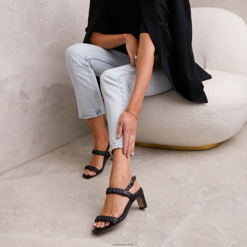 Black Leather Low Heels Women Bared Footwear N06D2V270 Motmot