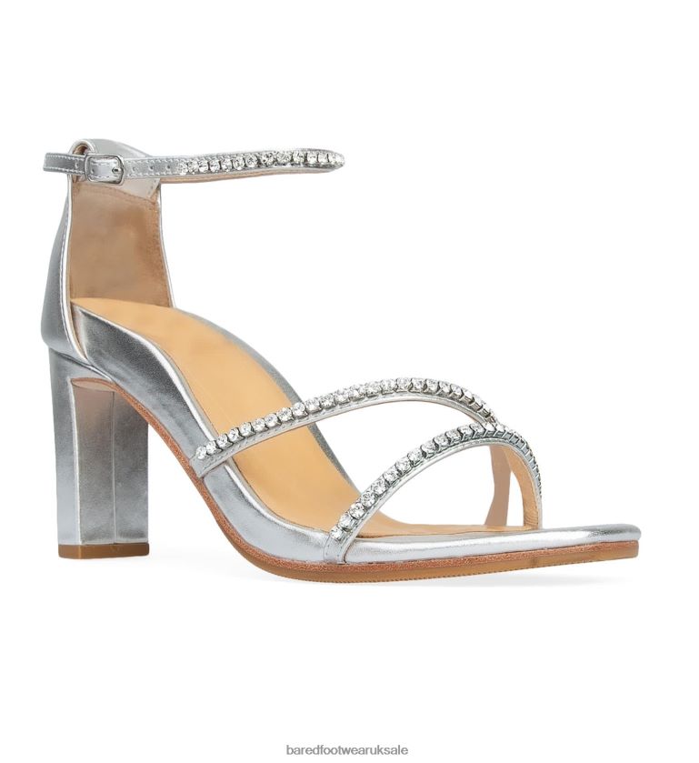 Silver Leather with Diamantes High Heels Women Bared Footwear N06D2V263 Sungem