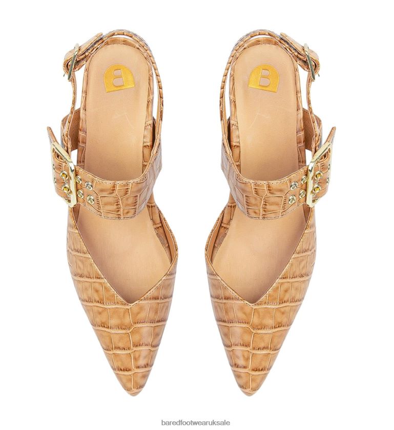 Tan Croc Emboss Leather High Heels Women Bared Footwear N06D2V87 Pardalote
