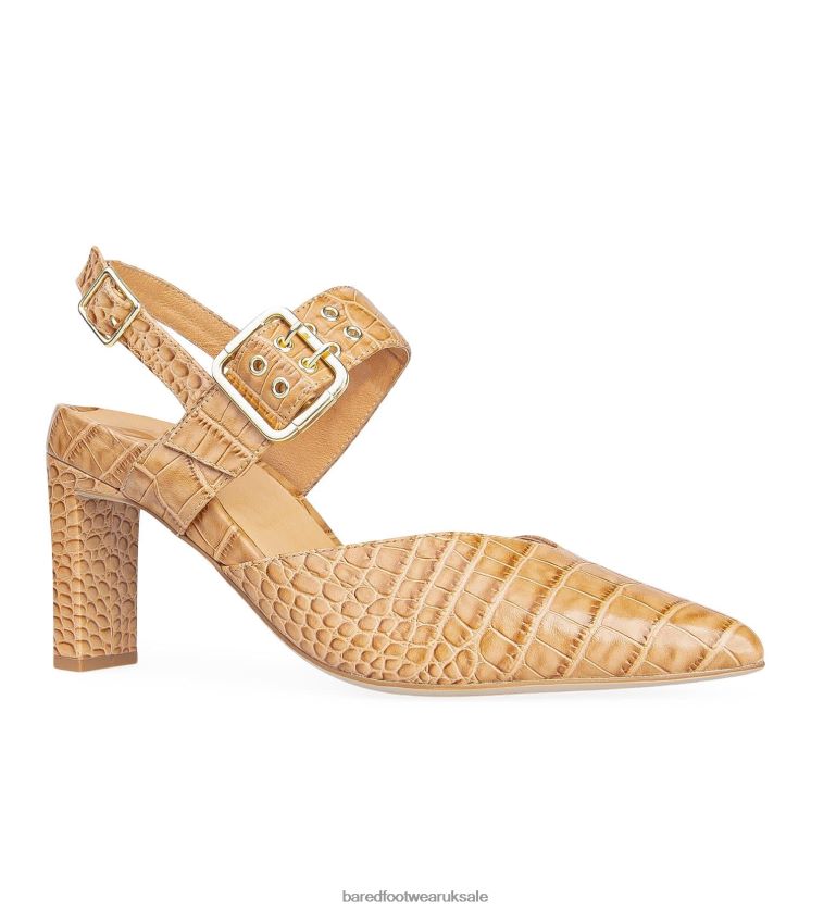 Tan Croc Emboss Leather High Heels Women Bared Footwear N06D2V87 Pardalote