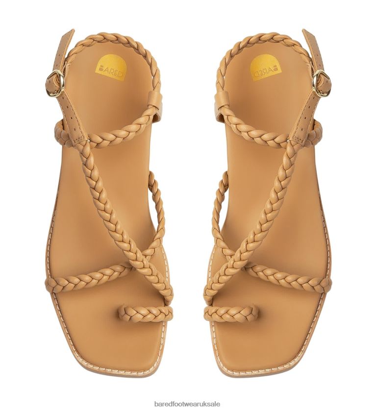 Tan Plait Leather Flat Sandals Women Bared Footwear N06D2V169 Shelduck