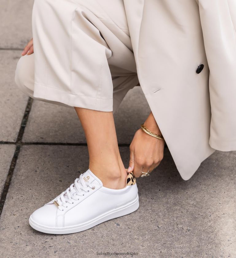 White Leather & Leopard Calf Hair Sneakers Women Bared Footwear N06D2V251 Hornbill 3