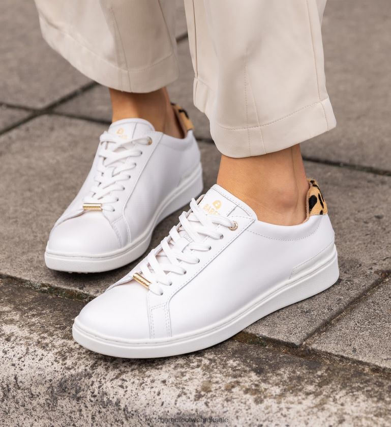 White Leather & Leopard Calf Hair Sneakers Women Bared Footwear N06D2V251 Hornbill 3