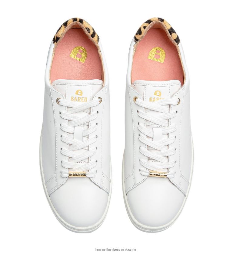 White Leather & Leopard Calf Hair Sneakers Women Bared Footwear N06D2V251 Hornbill 3