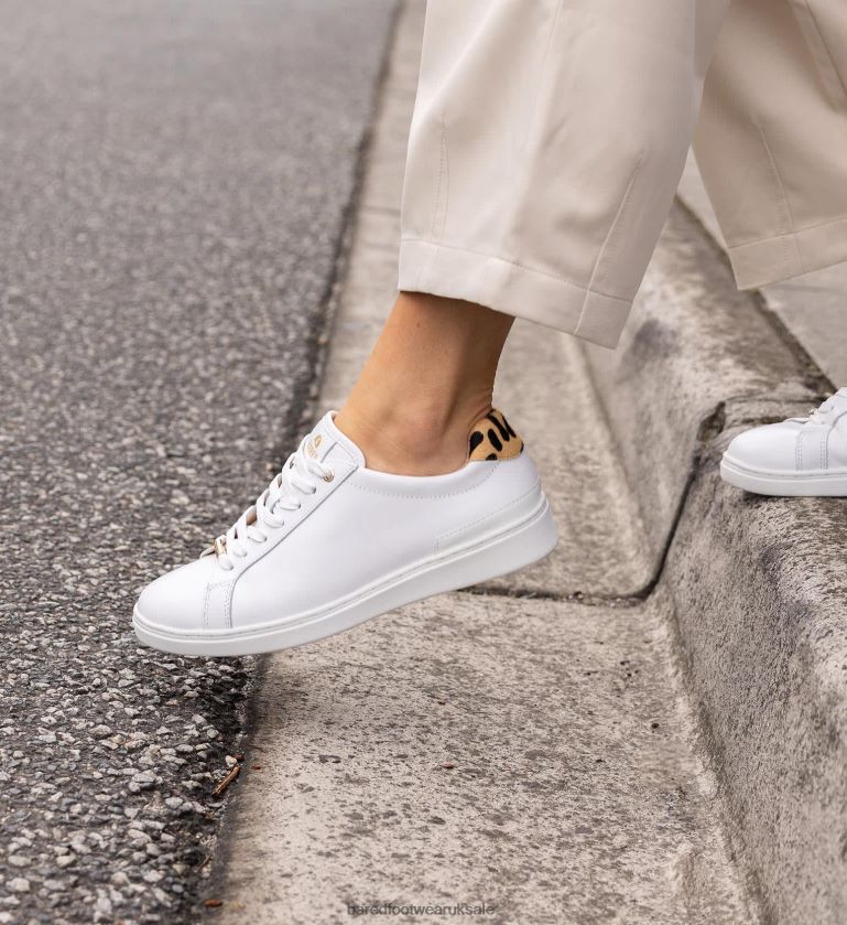 White Leather & Leopard Calf Hair Sneakers Women Bared Footwear N06D2V251 Hornbill 3